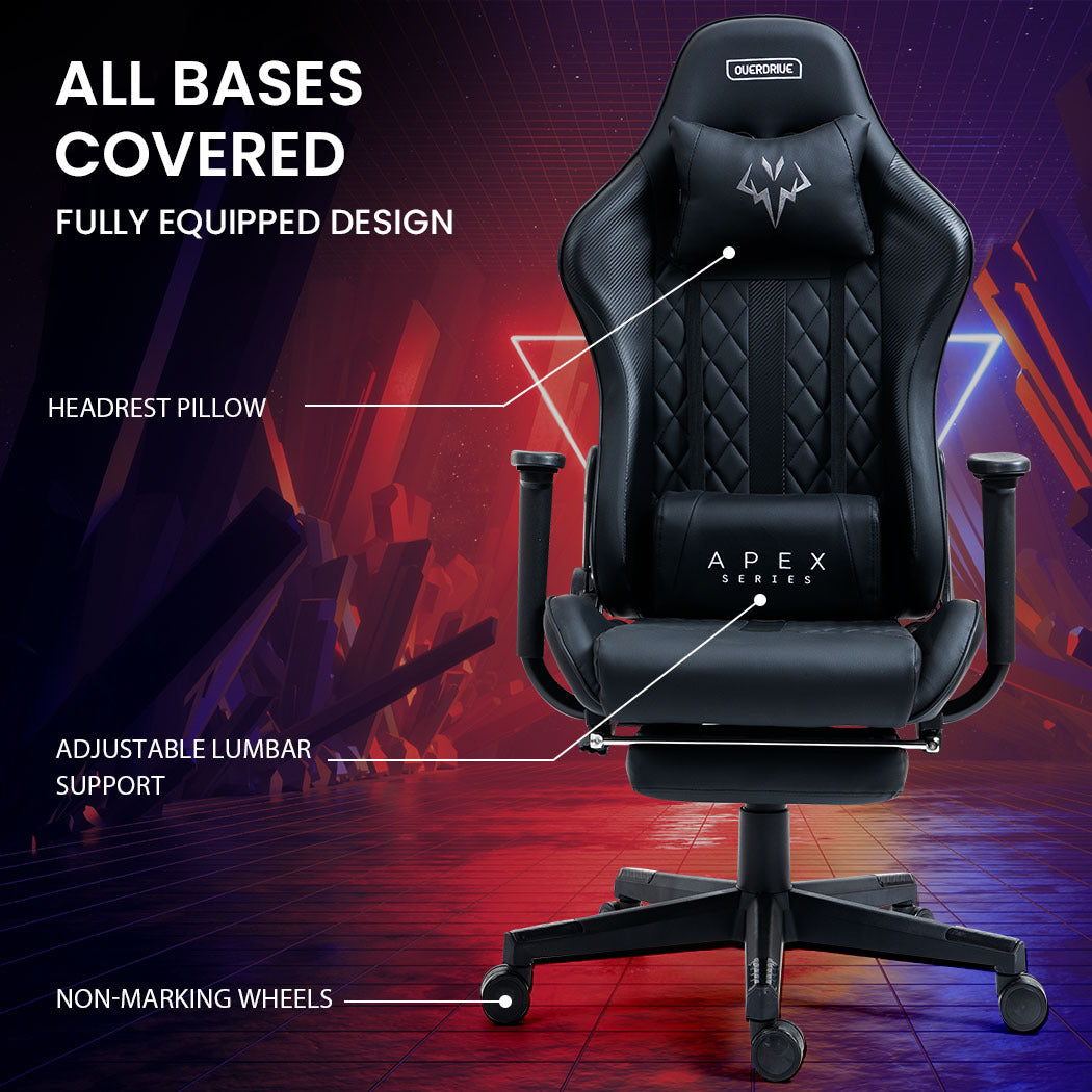 OVERDRIVE Apex Gaming Chair with Footrest Black Faux Leather