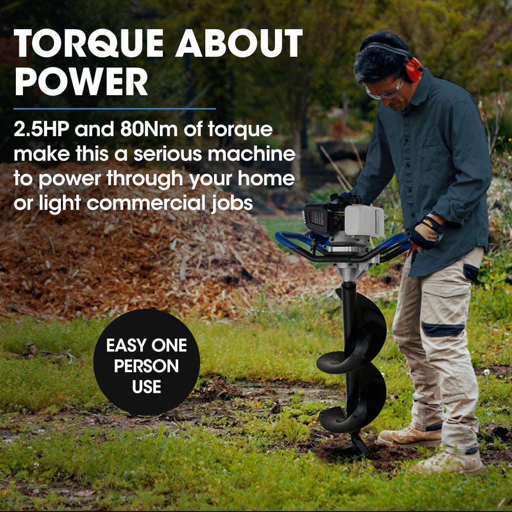 Powerblade Post Hole Digger 52cc 2-Stroke Petrol 3-Auger Set