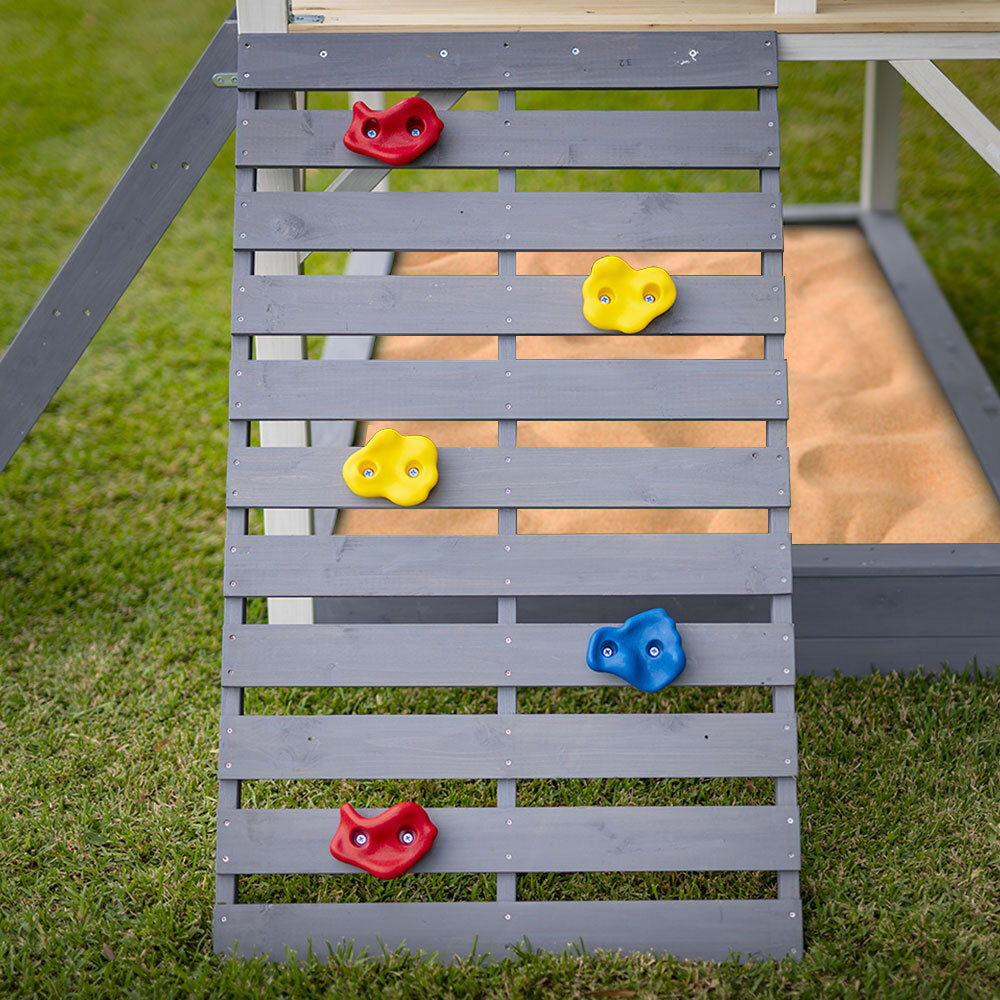 Rovo Kids Wooden Tower Cubby House Slide Sandpit Climbing Wall Grey
