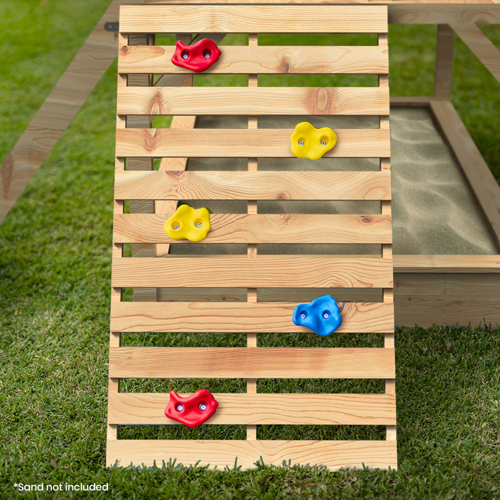 Rovo Kids Wooden Cubby House Tower with Slide Sandpit Climbing Wall 236cm