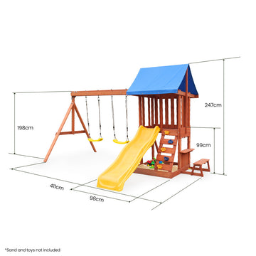 Rovo Kids Outdoor Swing Slide Play Set with Sandpit Natural Timber
