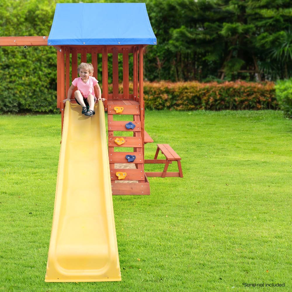 Rovo Kids Outdoor Swing Slide Play Set with Sandpit Natural Timber