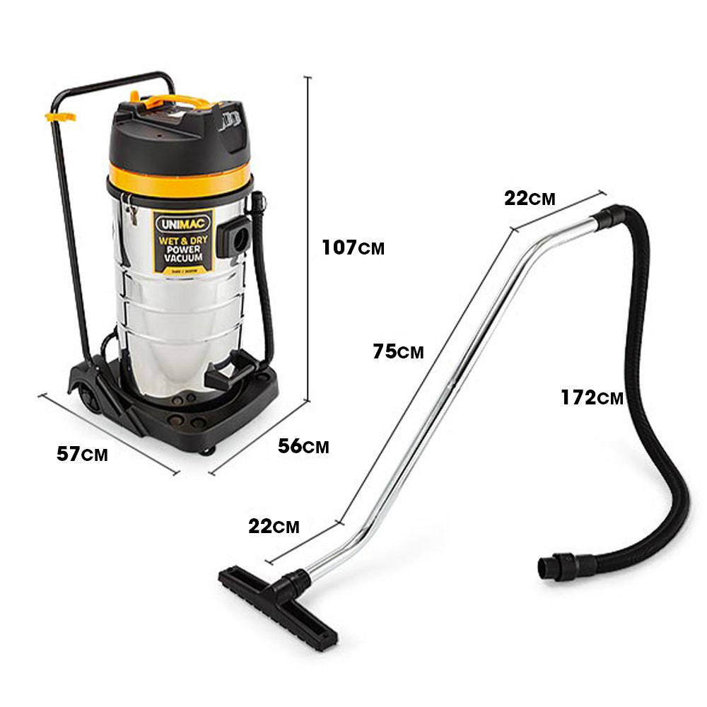 UNIMAC 100L Wet and Dry Vacuum 2400W Heavy-Duty Commercial