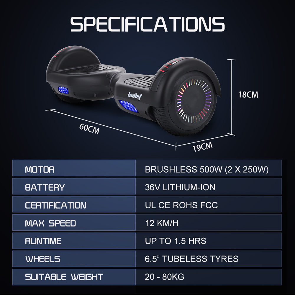 Bullet SX-2000 Hoverboard Self-Balancing 500W Electric Black