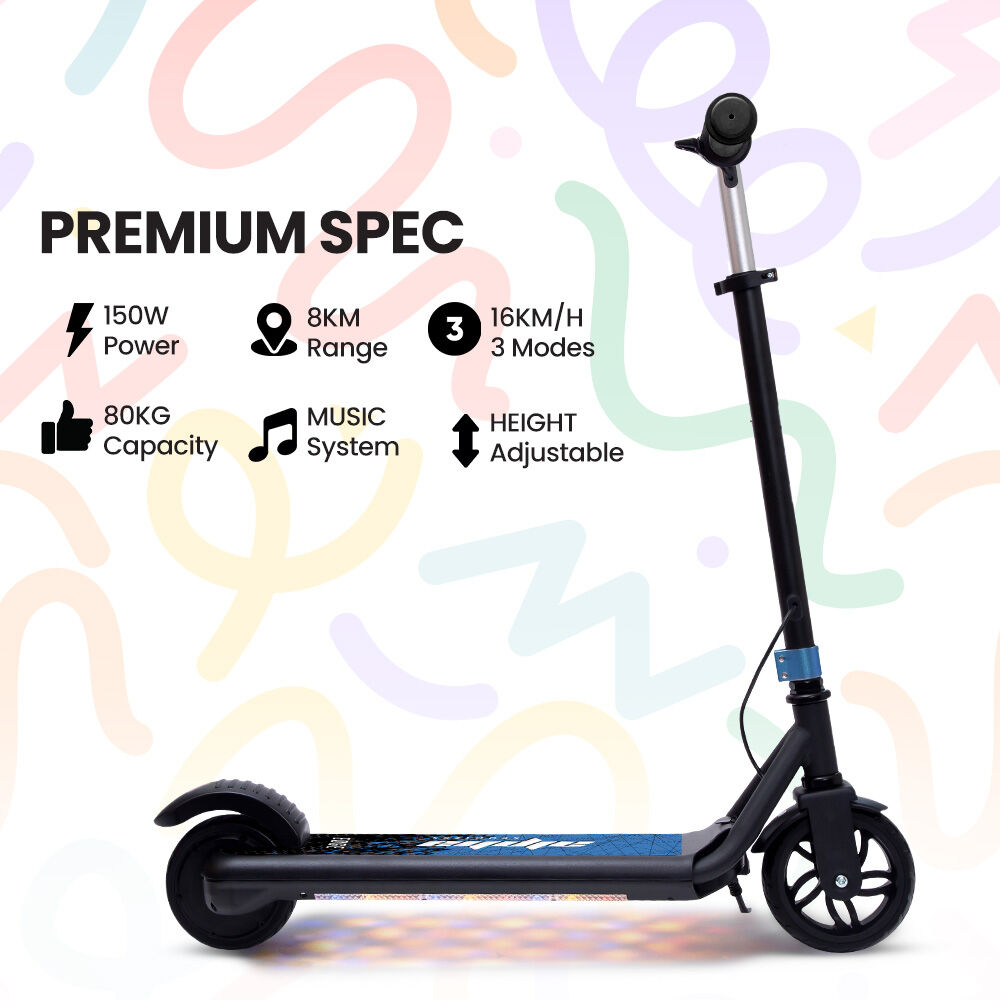 Alpha Edge Electric Scooter for Kids Teens 16km/h Bluetooth LED Blue