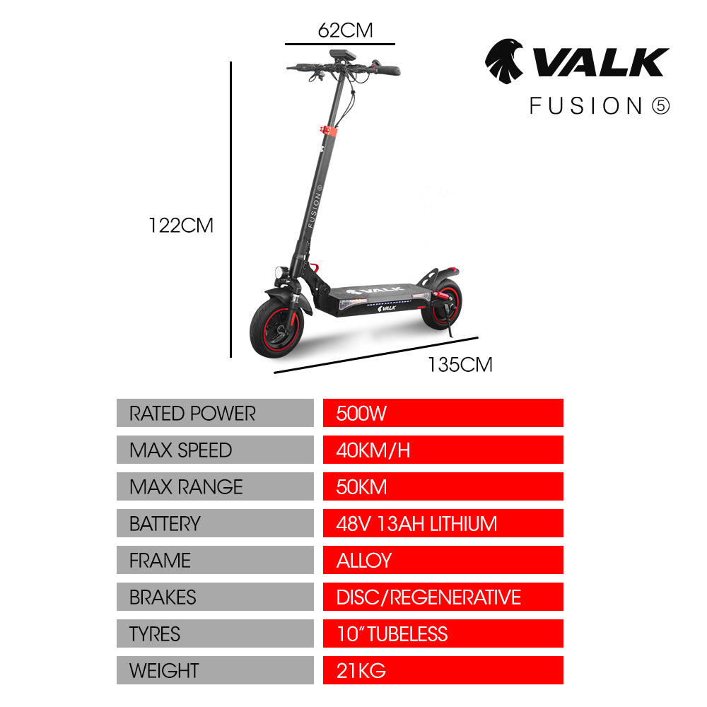 Valk Fusion 5 Electric Scooter 500W 50km Range