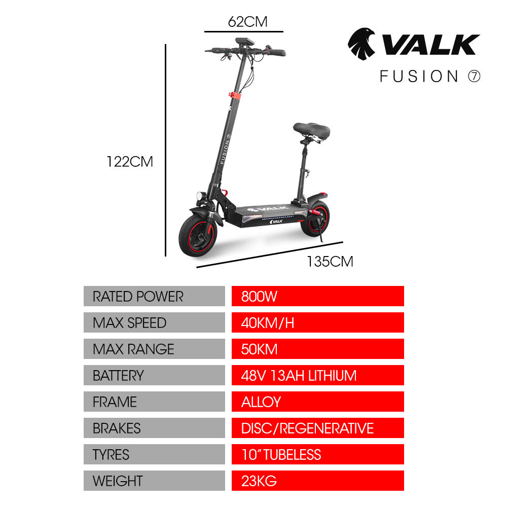 Valk Fusion 7 Electric Scooter 800W 50km Range with Seat