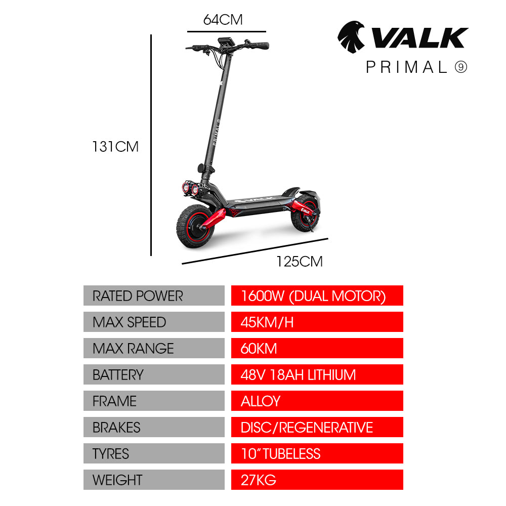 Valk Primal 9 Electric Scooter 1600W 60km