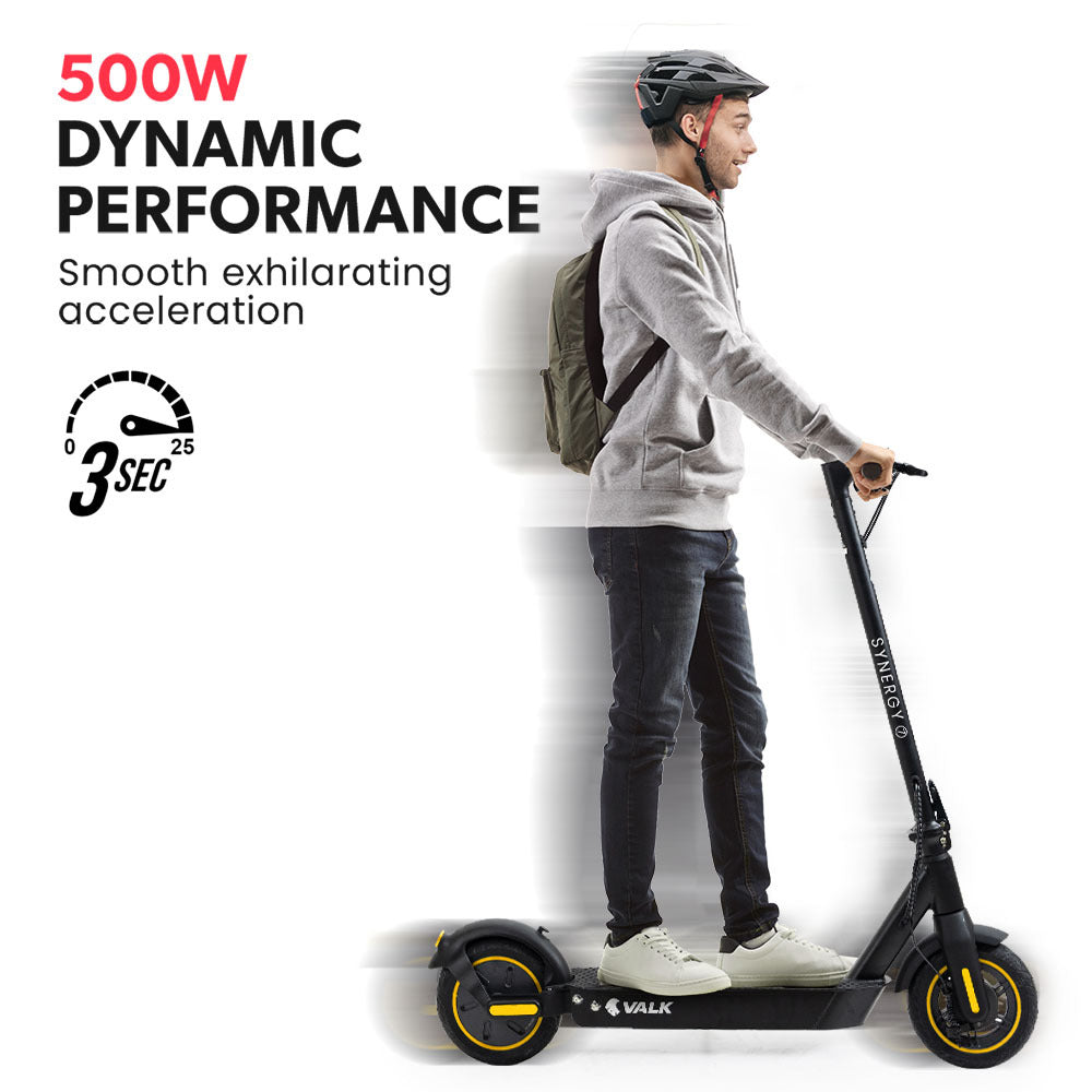 VALK Synergy 7 Electric Scooter 500W 40km Range Quick Fold Black Yellow AU Compliant