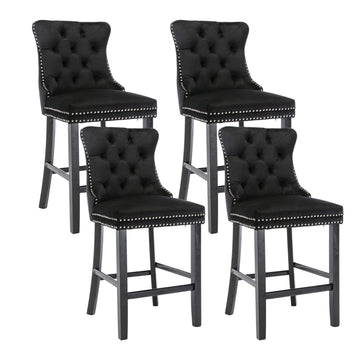 Velvet Stud Trim Bar Stools Set of 4 Black
