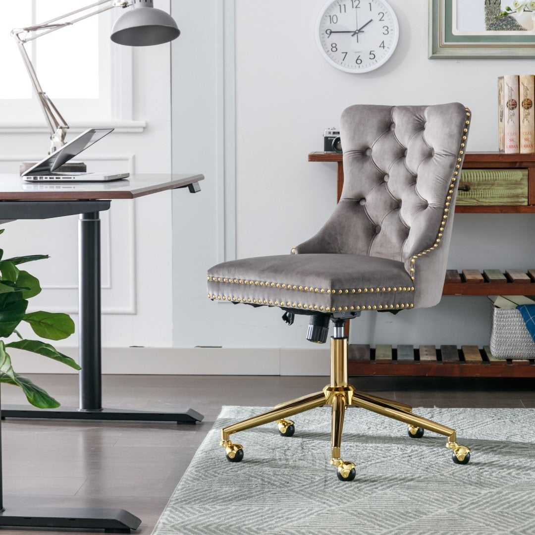 Velvet Office Chair with Height Adjustment Grey