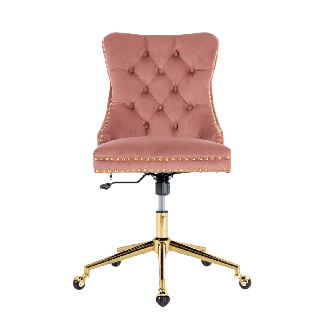 Vortaz Velvet Office Chair Height Adjustable Pink