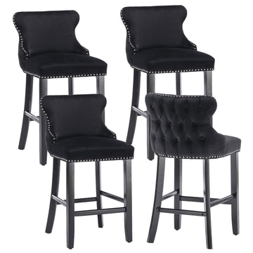 Velvet Tufted Bar Stools Set of 4 Black