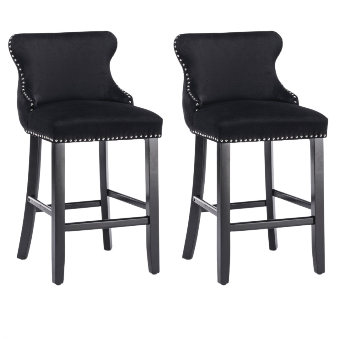 Velvet Tufted Bar Stools Set of 4 Black