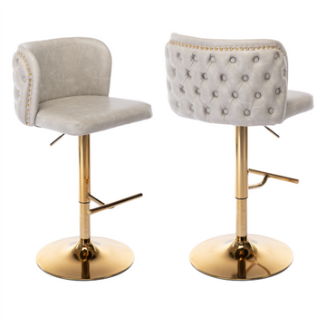 Faux Leather Golden Base Swivel Bar Stools Beige Set of 2