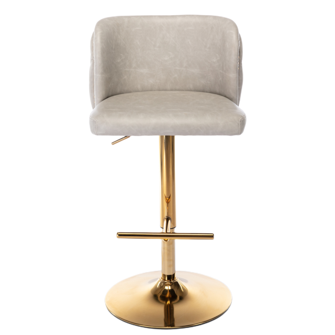 Faux Leather Golden Base Swivel Bar Stools Beige Set of 2