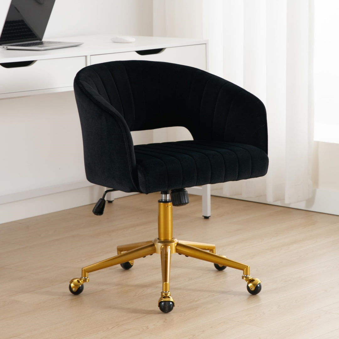 Velvet Office Chair with Hollow Back Black