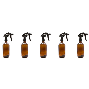 Amber Glass Spray Bottle 5-Pack 500ml Black Trigger