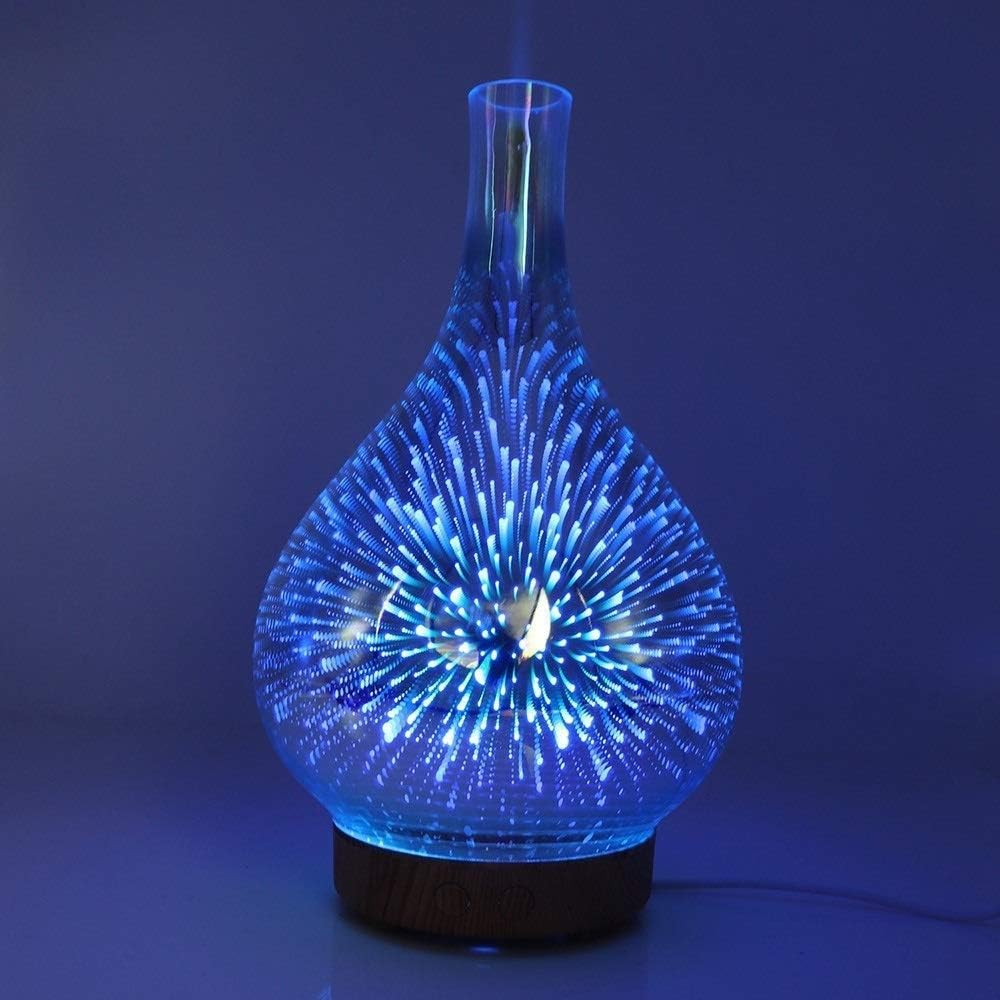 Mirror Glass Aroma Diffuser with 3D Fireworks Design LED Light 100ml