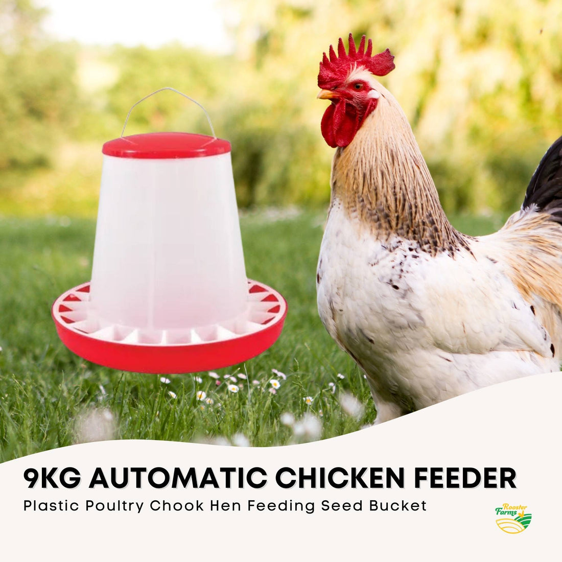 Rooster Farms Automatic Chicken Feeder 9Kg Poultry Hen Feeder