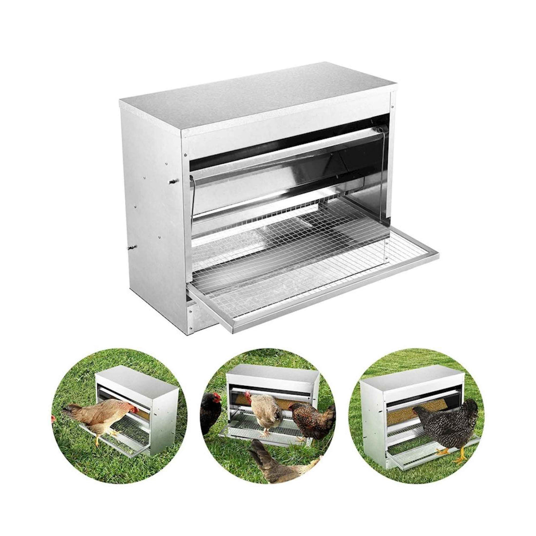 Galvanised Steel Automatic Chicken Feeder 10Kg Self-Feed Treadle