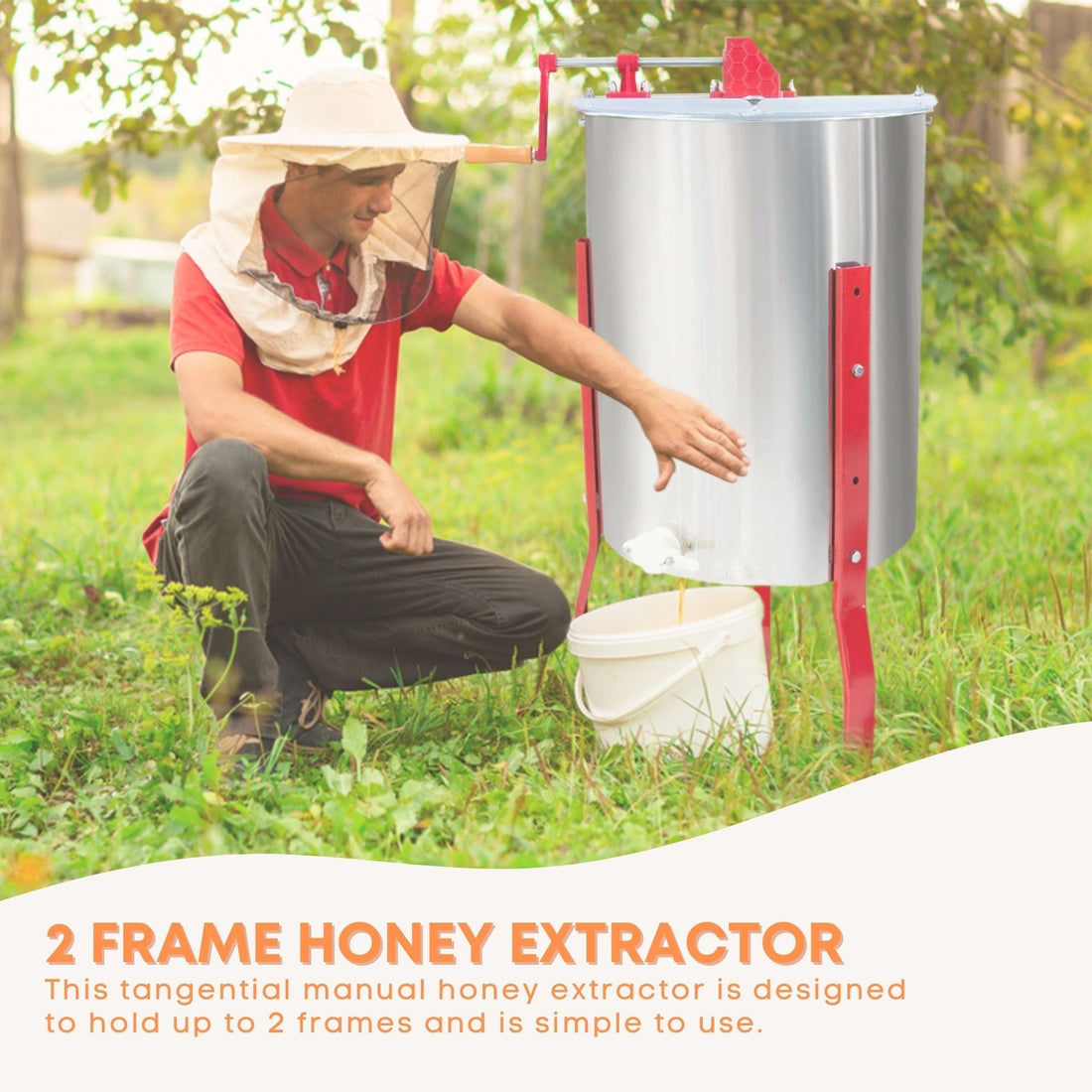 2 Frame Manual Honey Extractor Stainless Steel Beekeeping