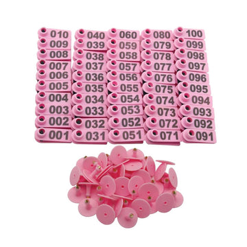 100-Pack Pink Numbered Cattle Ear Tags 001-100 TPU