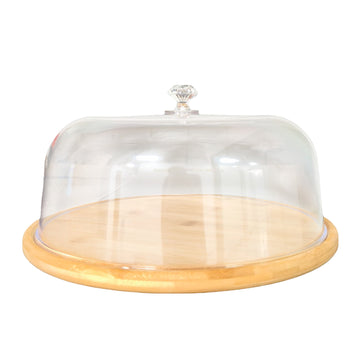Bamboo Cake Stand 30cm with Acrylic Dome Cover Display Plate