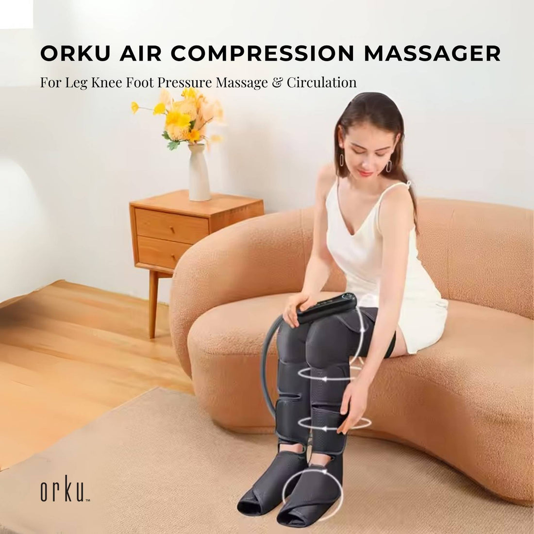 Orku Air Compression Leg and Foot Massager with Heat Therapy 12 Airbags