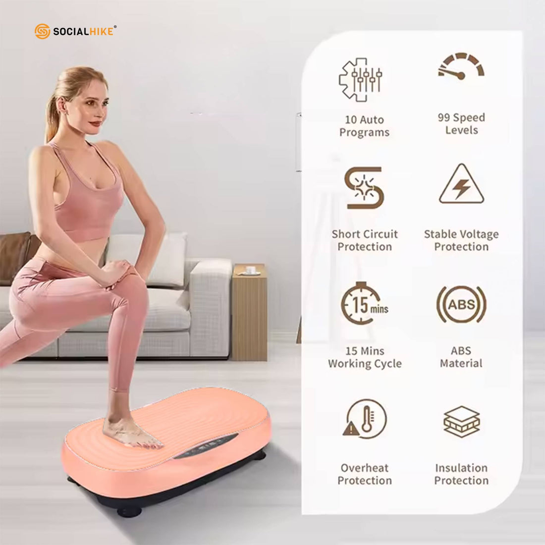 Social Hike Vibration Plate Machine with Remote and Bands 200W Pink
