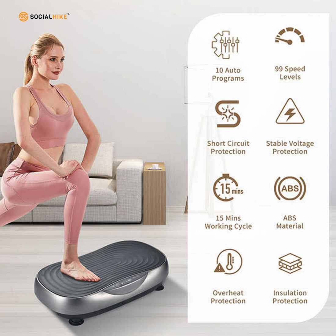 Social Hike Vibration Plate with Resistance Bands Pink