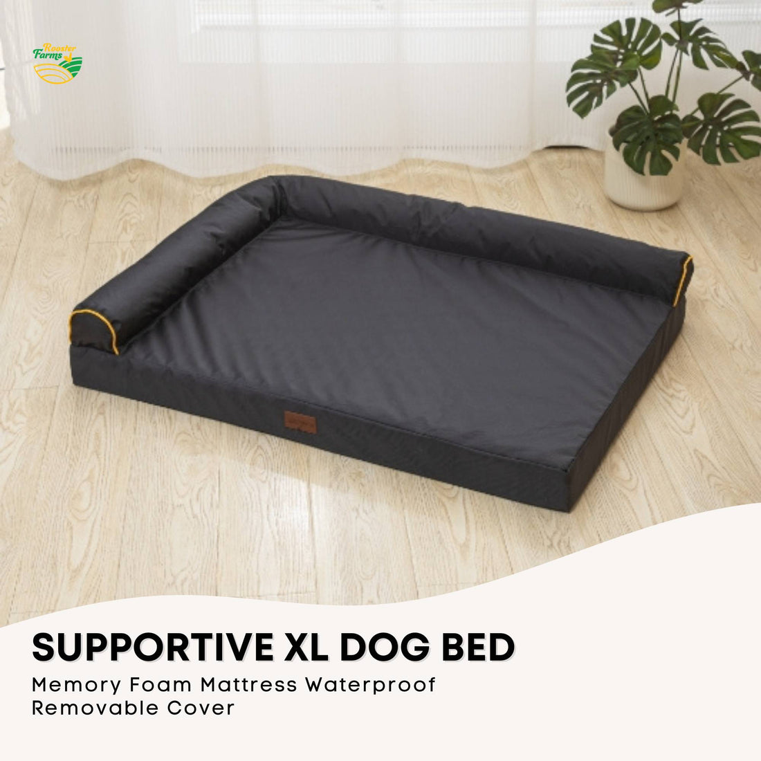 Rooster Farms Orthopaedic Dog Bed XL Charcoal Grey 95x70cm