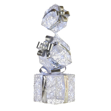 Christabelle Christmas Silver Giftbox Stack Display with Lights 83cm