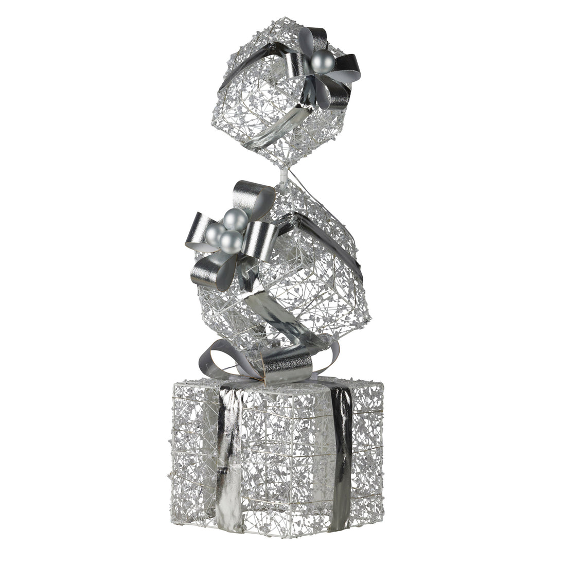 Christabelle Christmas Silver Giftbox Stack Display with Lights 83cm