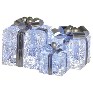 Christabelle Christmas Gift Box Set with Lights Jewelled Wire Silver Bows