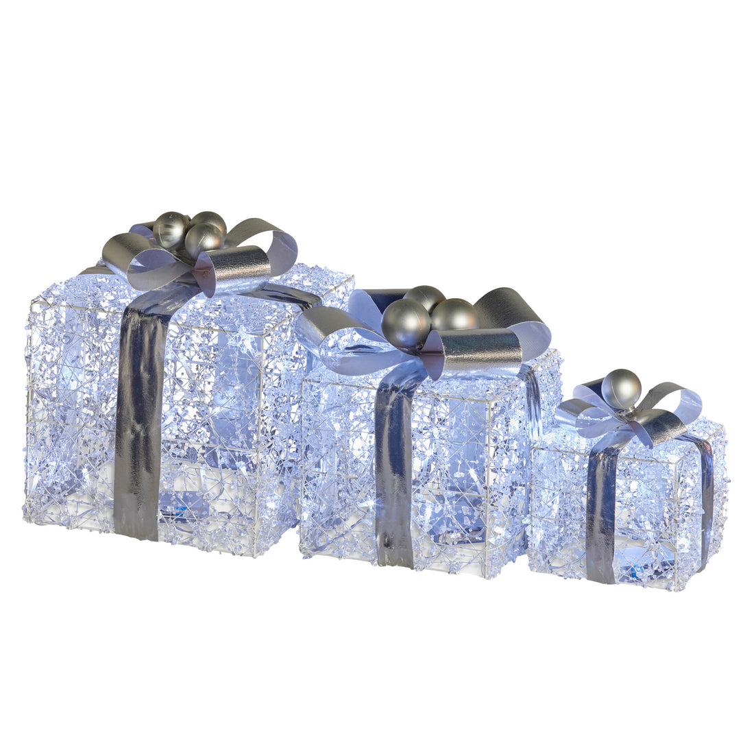 Christabelle Christmas Gift Box Set with Lights Jewelled Wire Silver Bows