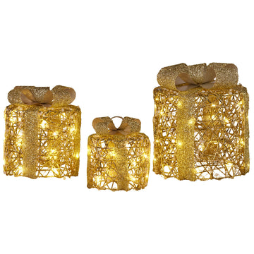 Christabelle LED Christmas Gift Box Set Gold 3-Piece with Lights