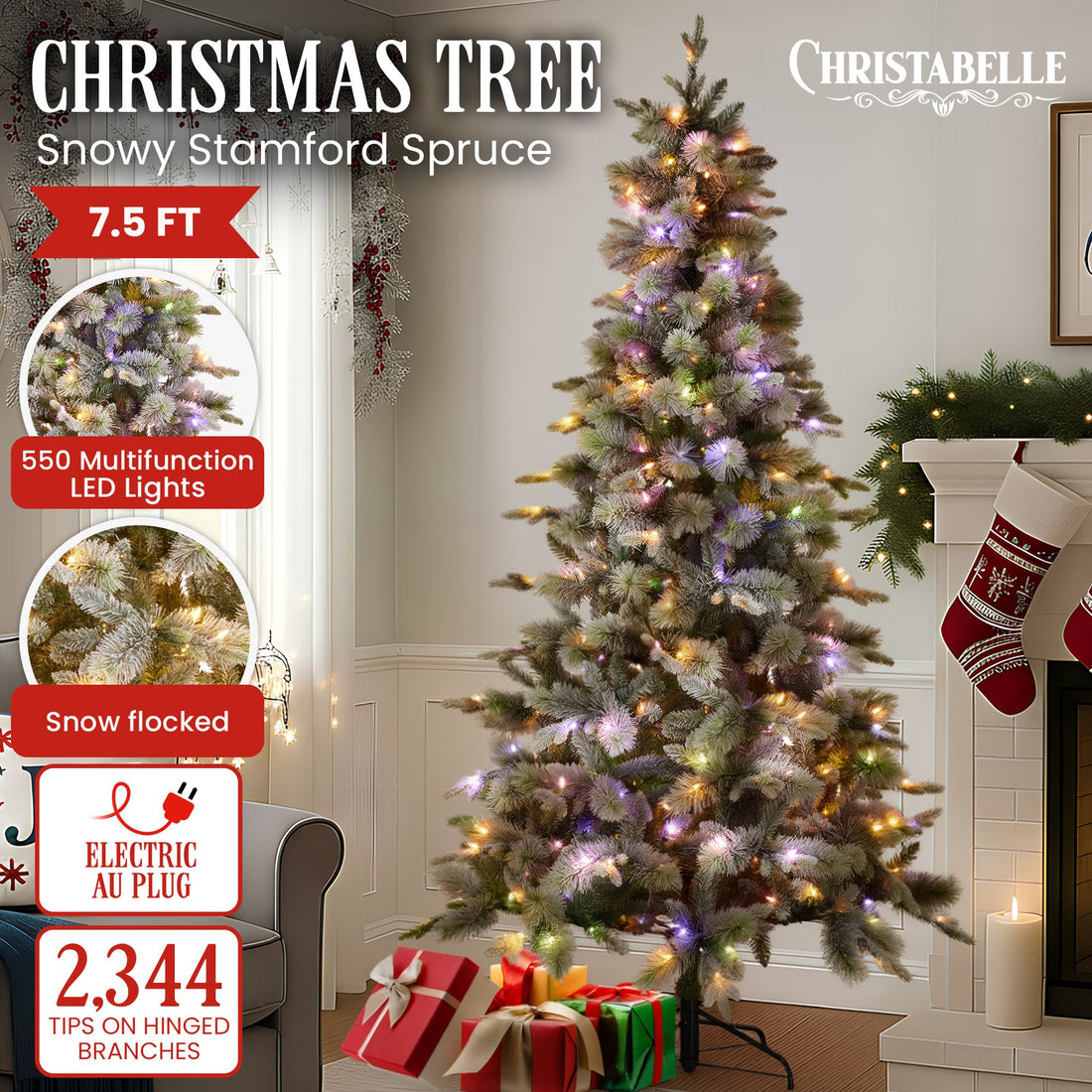 National Tree Company Snowy Stamford Spruce Christmas Tree with LED Lights 7.5ft