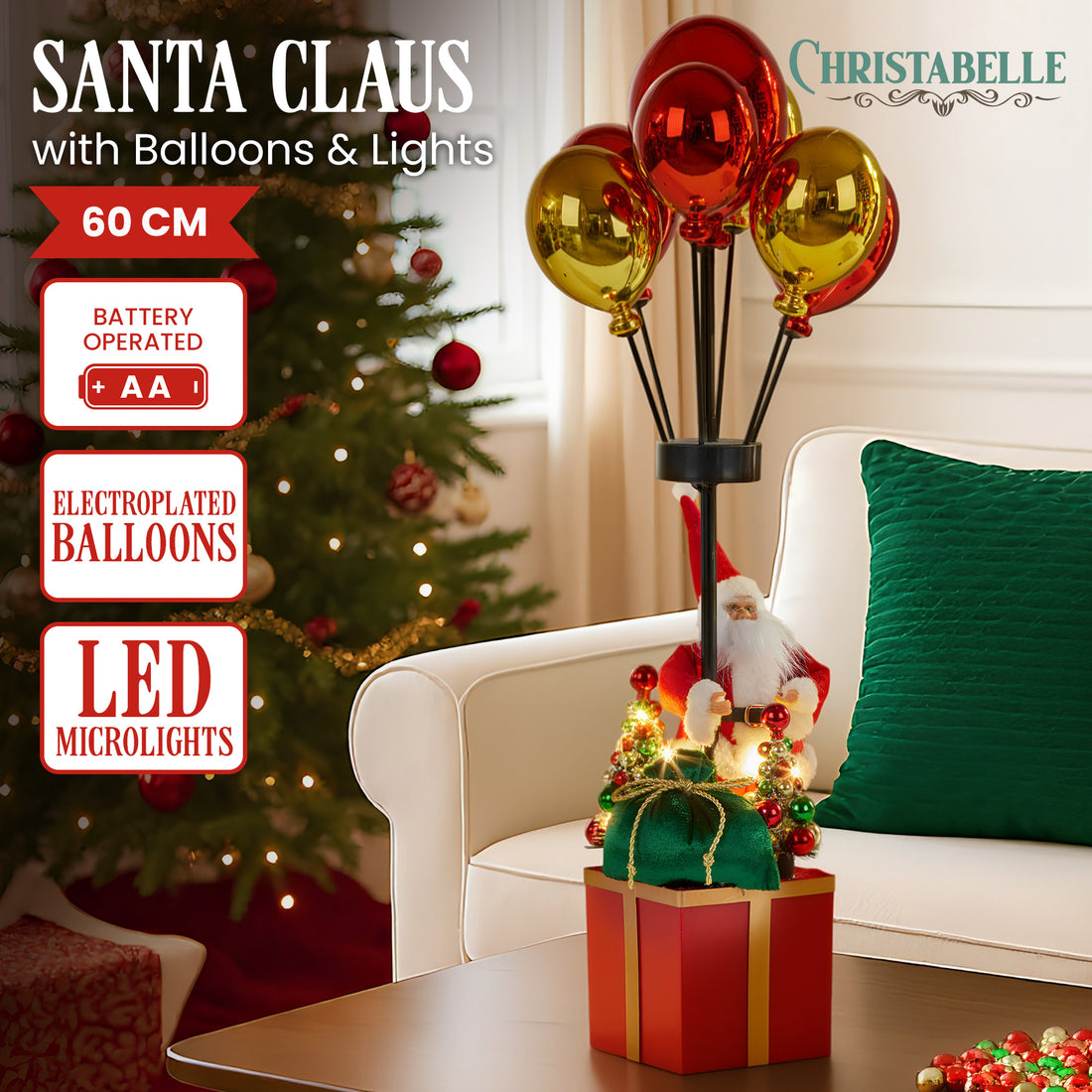 Christabelle LED Christmas Ornament Santa with Balloons 60cm
