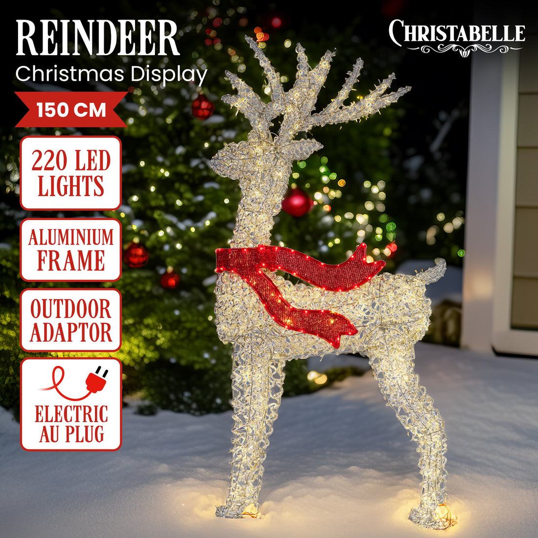 Christabelle LED Christmas Reindeer Light Display 1.5m Red Bow