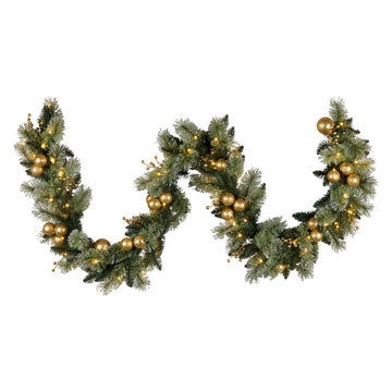 Christabelle LED Christmas Garland with Gold Baubles 2.7m