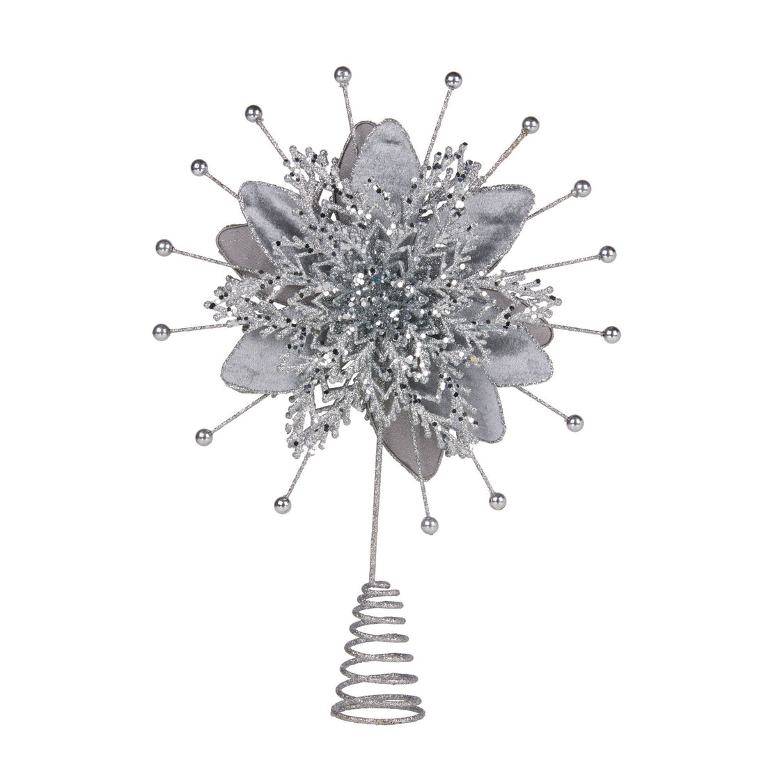 Christabelle Silver Poinsettia Christmas Tree Topper 38cm Festive Decoration