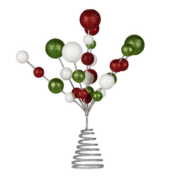 Christabelle Bauble Christmas Tree Topper Red White Green 30cm Glitter