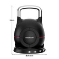 Powertrain adjustable kettlebell front view on white background with dimensions: 36cm height and 25.6cm diameter