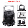 Powertrain adjustable kettlebell cut-away showing internal steel and PP plate stack, ABS body and die-cast aluminium handle