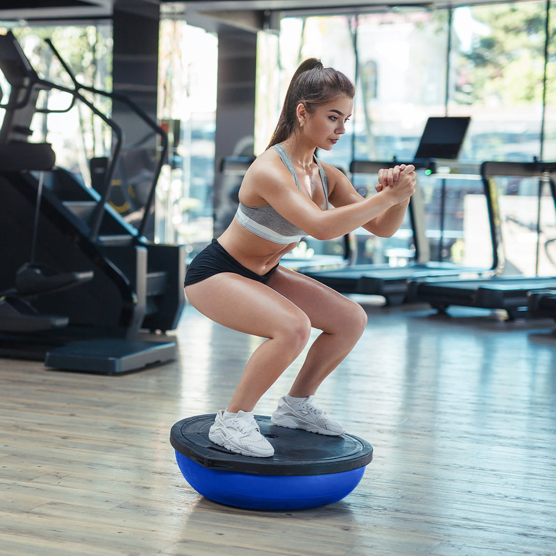 Powertrain Yoga Balance Ball 58cm Anti-Burst Core Trainer with Resistance Band
