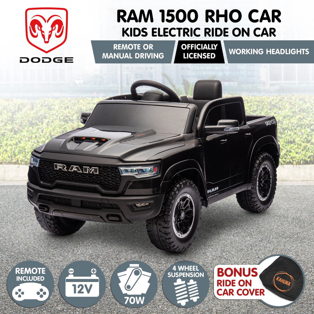 Kahuna Ram 1500 RHO Ride On Car 12V Black