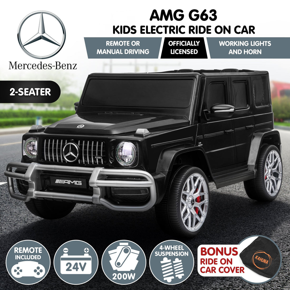 Kahuna Mercedes AMG G63 Two Seater Ride On Car 24V Black