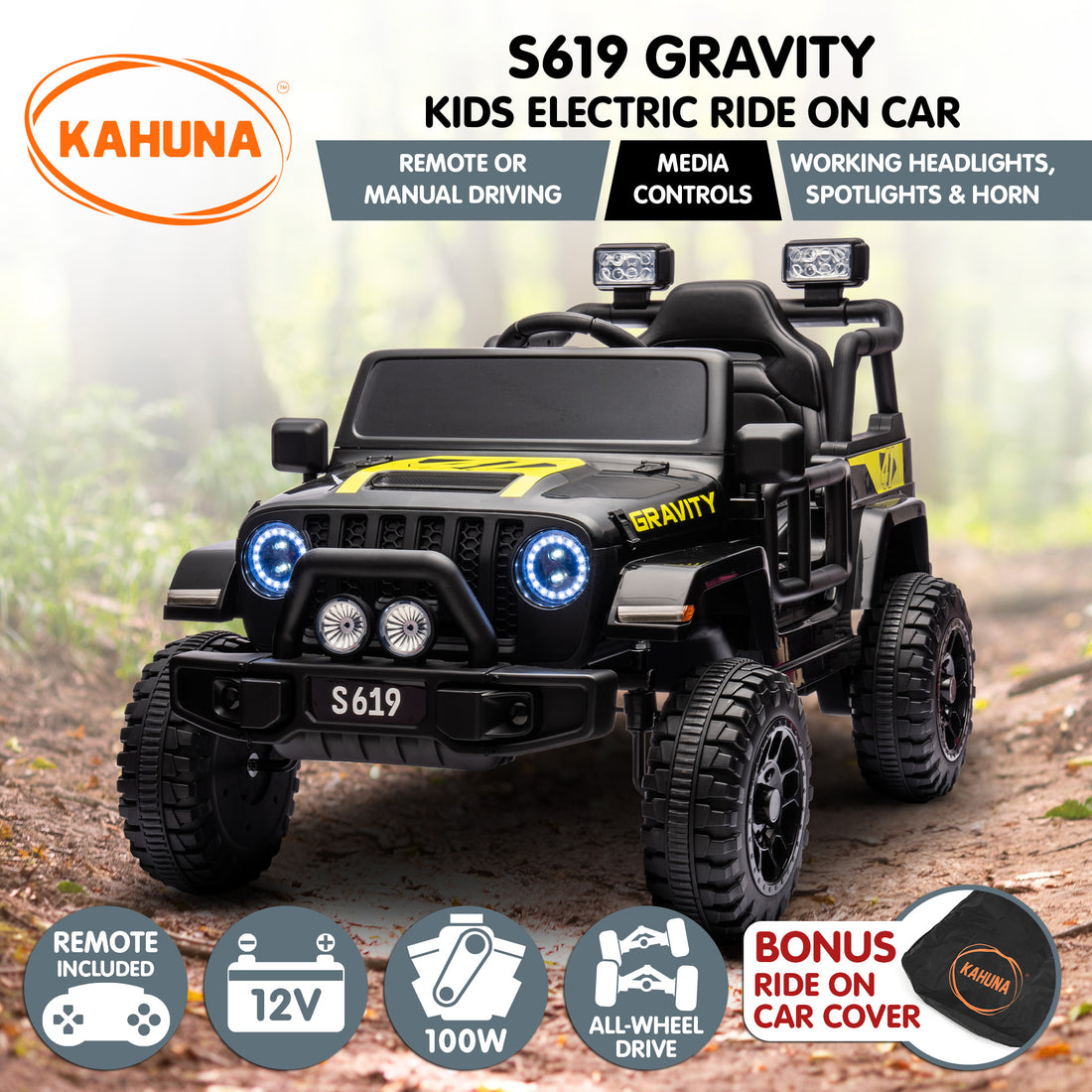 Kahuna S619 Gravity Ride On Car Black 12V