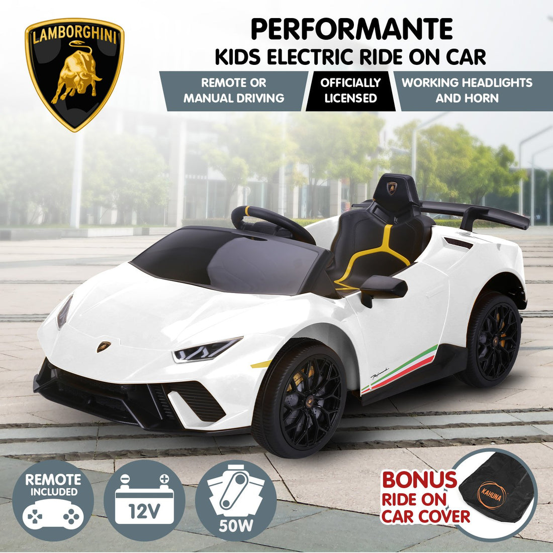 Kahuna Kids Electric Lamborghini Ride On Car Remote Control White